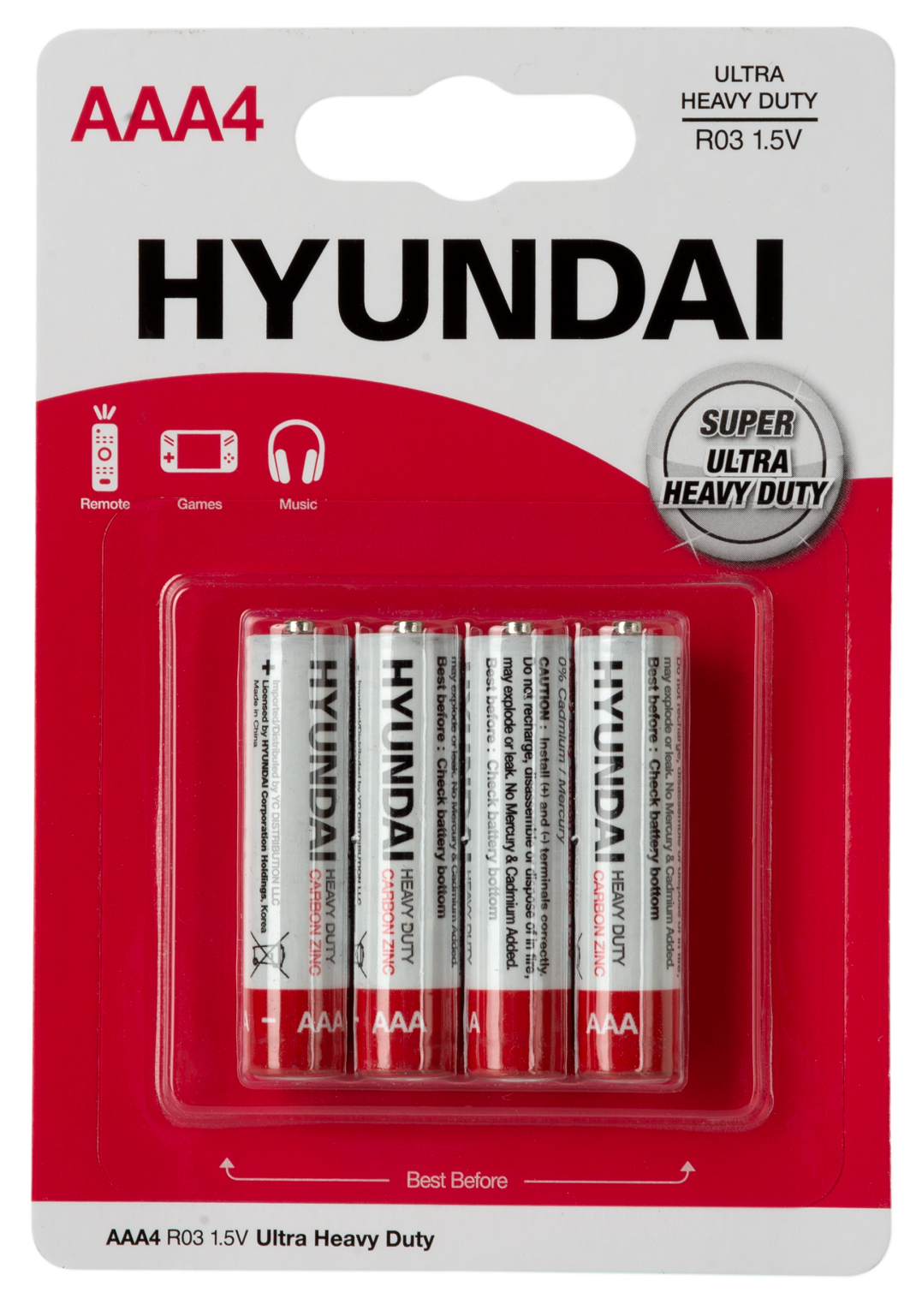 Батарейка Hyundai R03 AAA BL4 Heavy Duty 