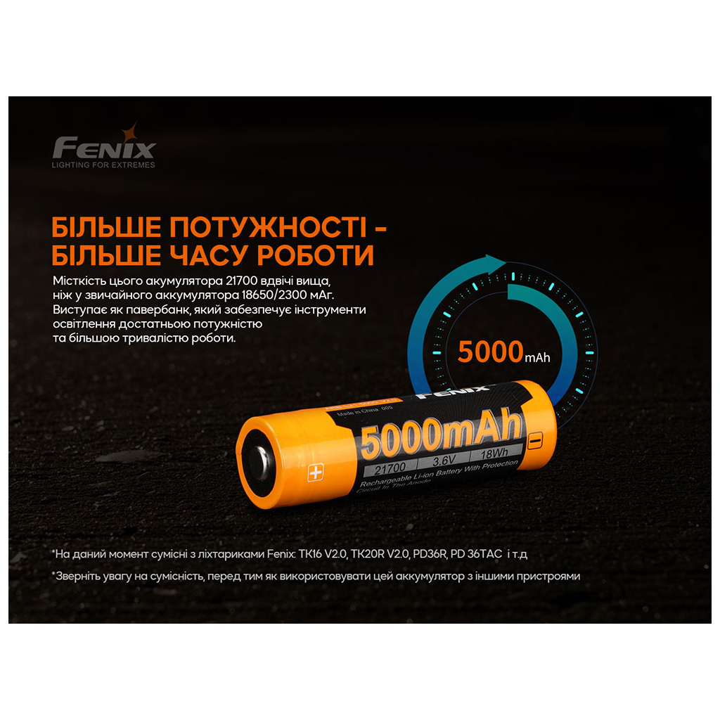 Акумулятор Fenix 21700 V2.0 (ARB-L21-5000V20)