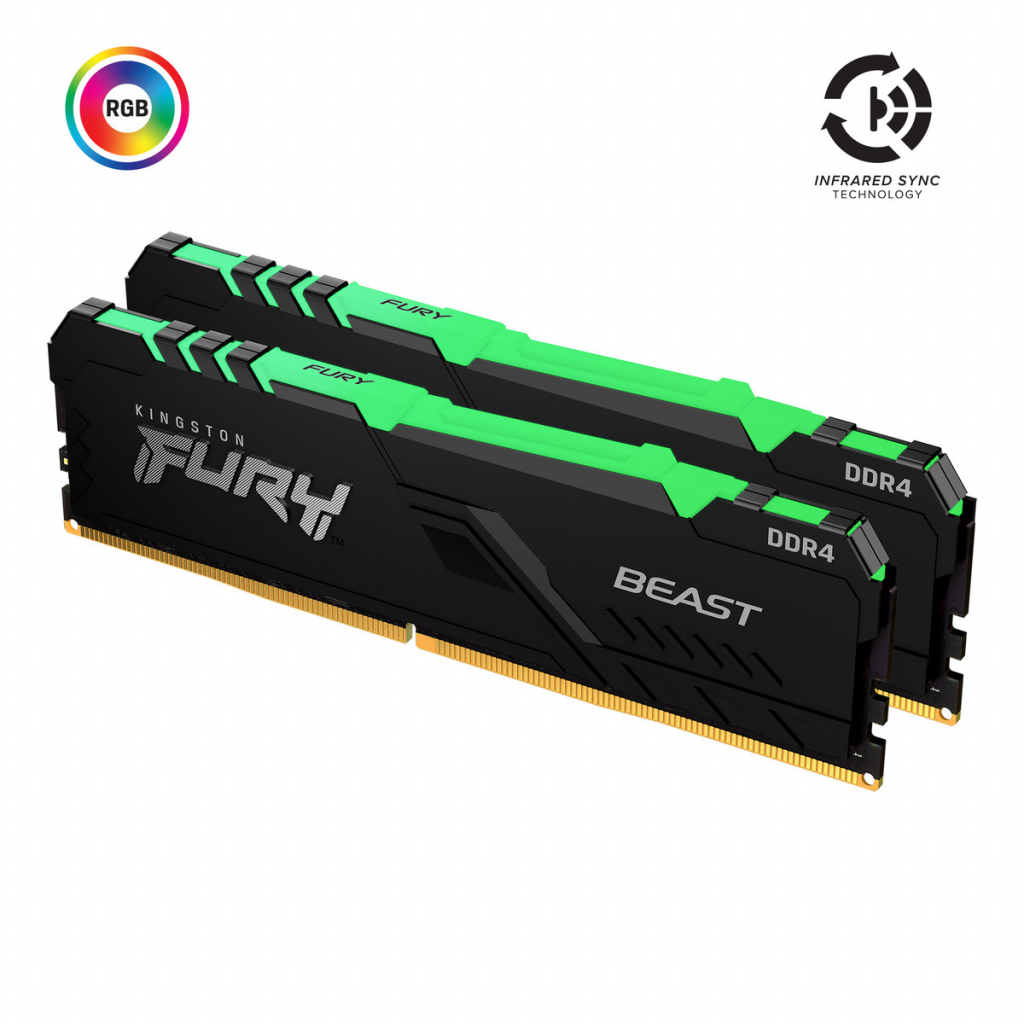 Модуль пам'яті для комп'ютера DDR4 16GB (2x8GB) 3600 MHz Fury Beast RGB Kingston Fury (ex.HyperX) (KF436C17BBAK2/16)