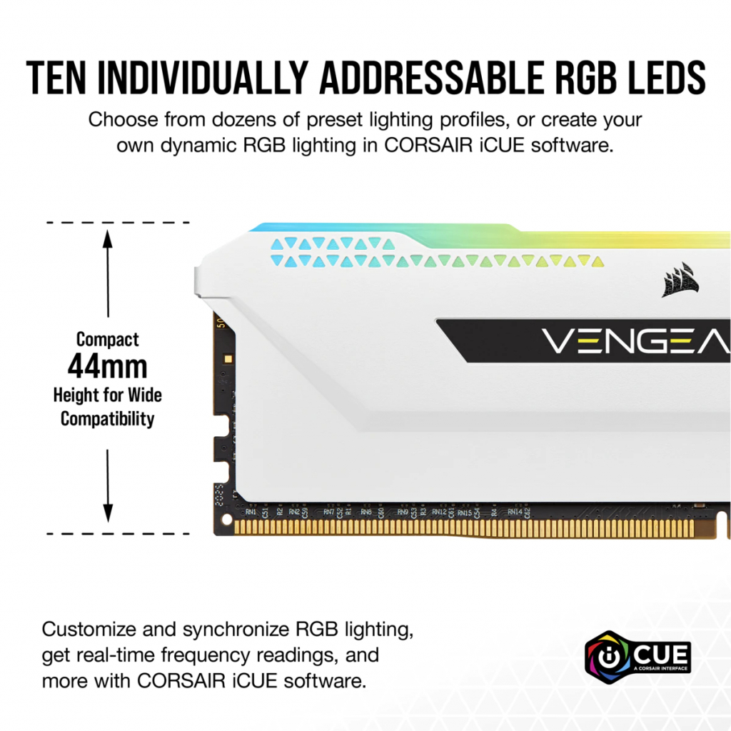 Модуль пам'яті для комп'ютера DDR4 16GB (2x8GGB) 3600 MHz Vengeance RGB Pro SL White Corsair (CMH16GX4M2D3600C18W)