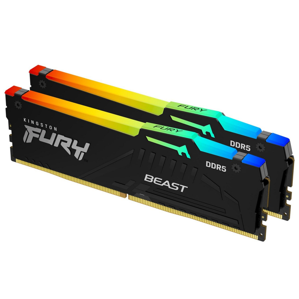 Модуль пам'яті для комп'ютера DDR5 16GB (2x8GB) 5200 MHz FURY Beast RGB Kingston Fury (ex.HyperX) (KF552C40BBAK2-16)