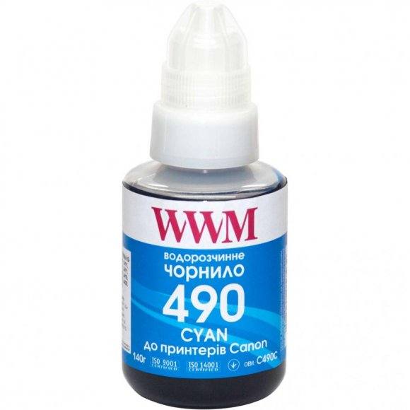 Чорнило WWM Canon GI-490, 140г Cyan (C490C)