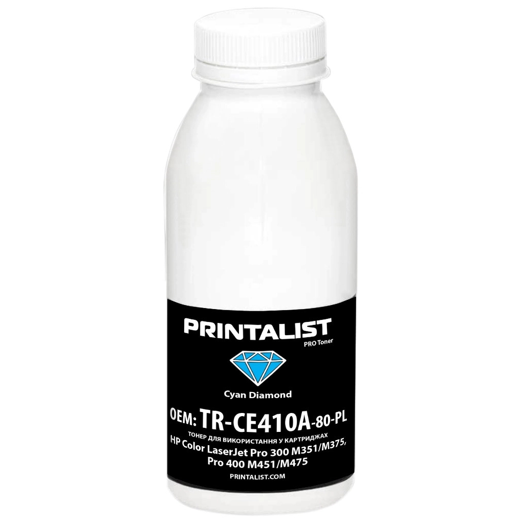 Тонер HP CLJ Pro 300 M351/M375, Pro 400 M451/M475, 80г Cyan Printalist (TR-CE410A-80-PL)