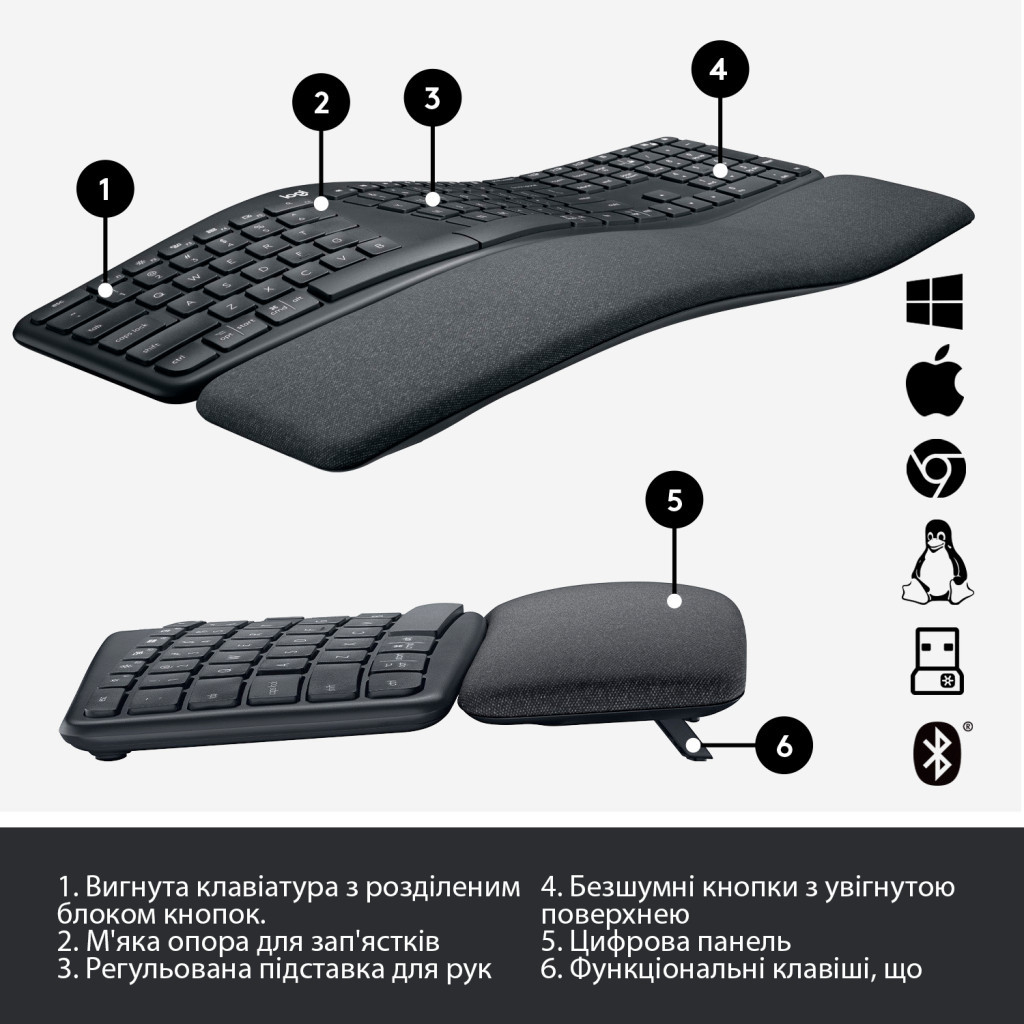 Клавіатура Logitech ERGO K860 for Business Bluetooth/Wireless UA Black (920-010352)