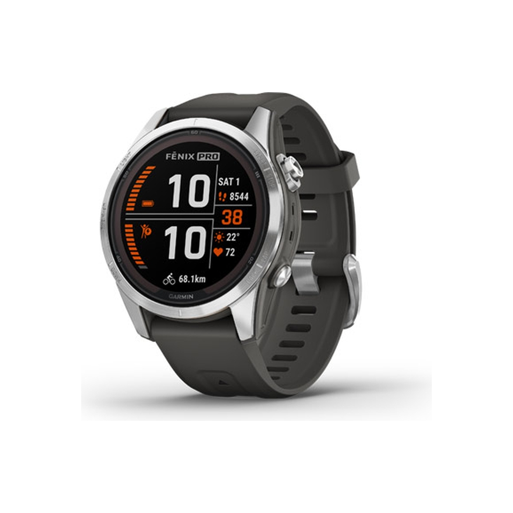 Смарт-годинник Garmin fenix 7S Pro Solar, Glass, SS w/Graphite band, GPS (010-02776-01)