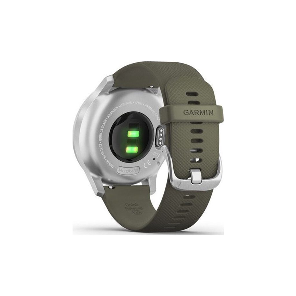 Смарт-годинник Garmin vivomove Style, Silver, Moss, Silicone (010-02240-21)