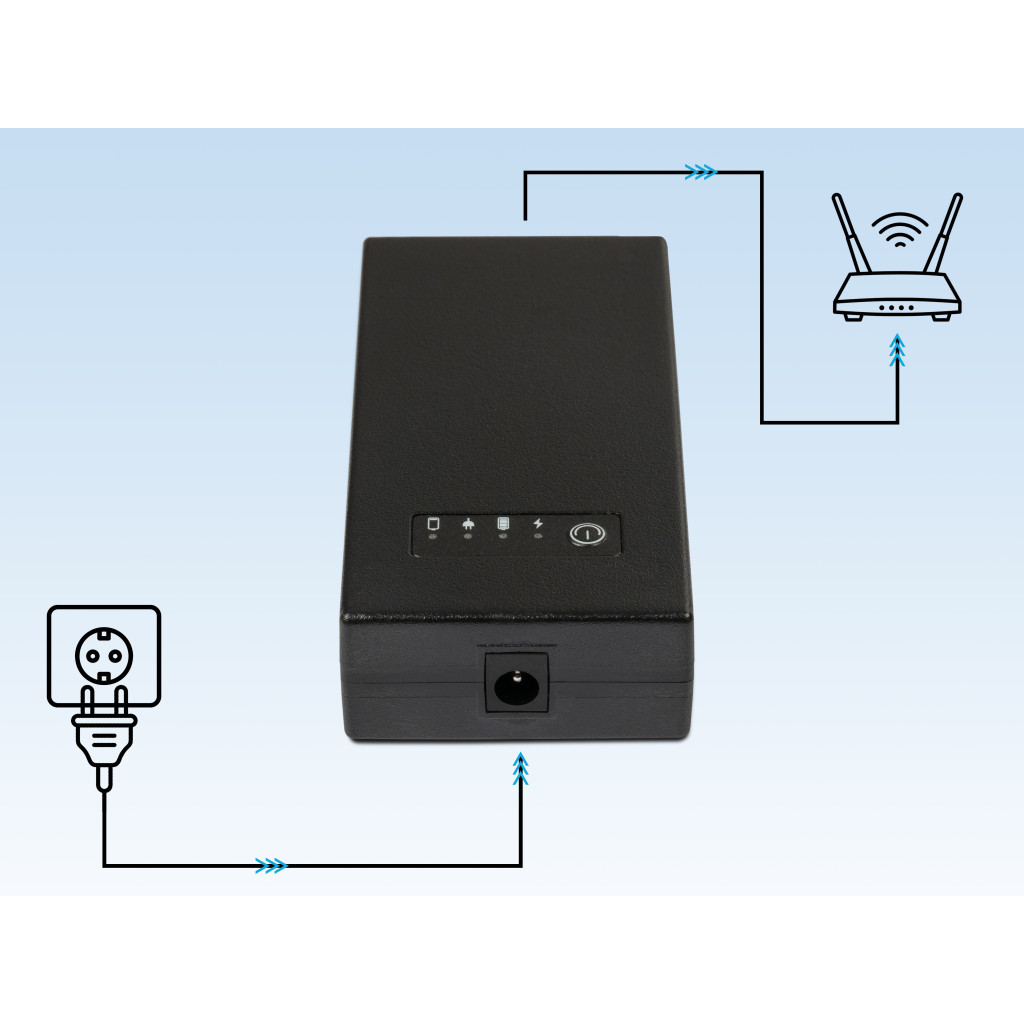 Пристрій безперебійного живлення C-DATA 14,8Wh з функцією UPS 12V/1A (inp DC-female 5,5x2,1mm; out DC-male 5,5x2,1) (V1201W)