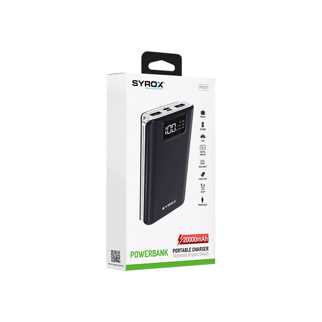 Батарея універсальна Syrox PB107 20000mAh, USB*2, Micro USB, Type C, black (PB107_black)