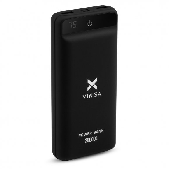 Батарея універсальна Vinga 20000 mAh QC3.0 Display soft touch black (VPB2QLSBK)