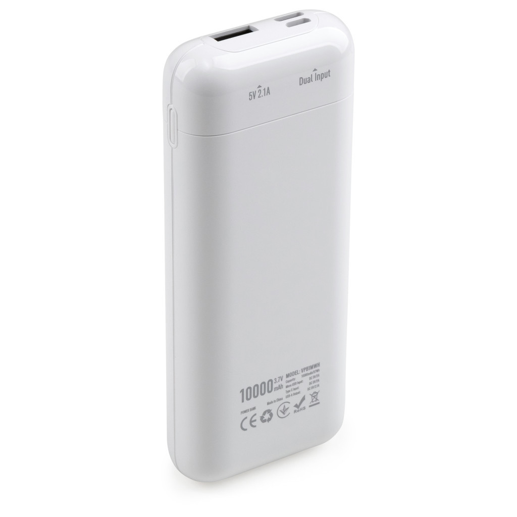 Батарея універсальна Vinga 10000 mAh glossy white (VPB1MWH)