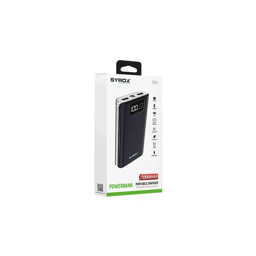 Батарея універсальна Voltronic SYROX PB-107 20000mAh, inp:Type-C/microUSB(5V/2A), out:USB(5V/2.1A&1A), White (PB-107-W/282055)