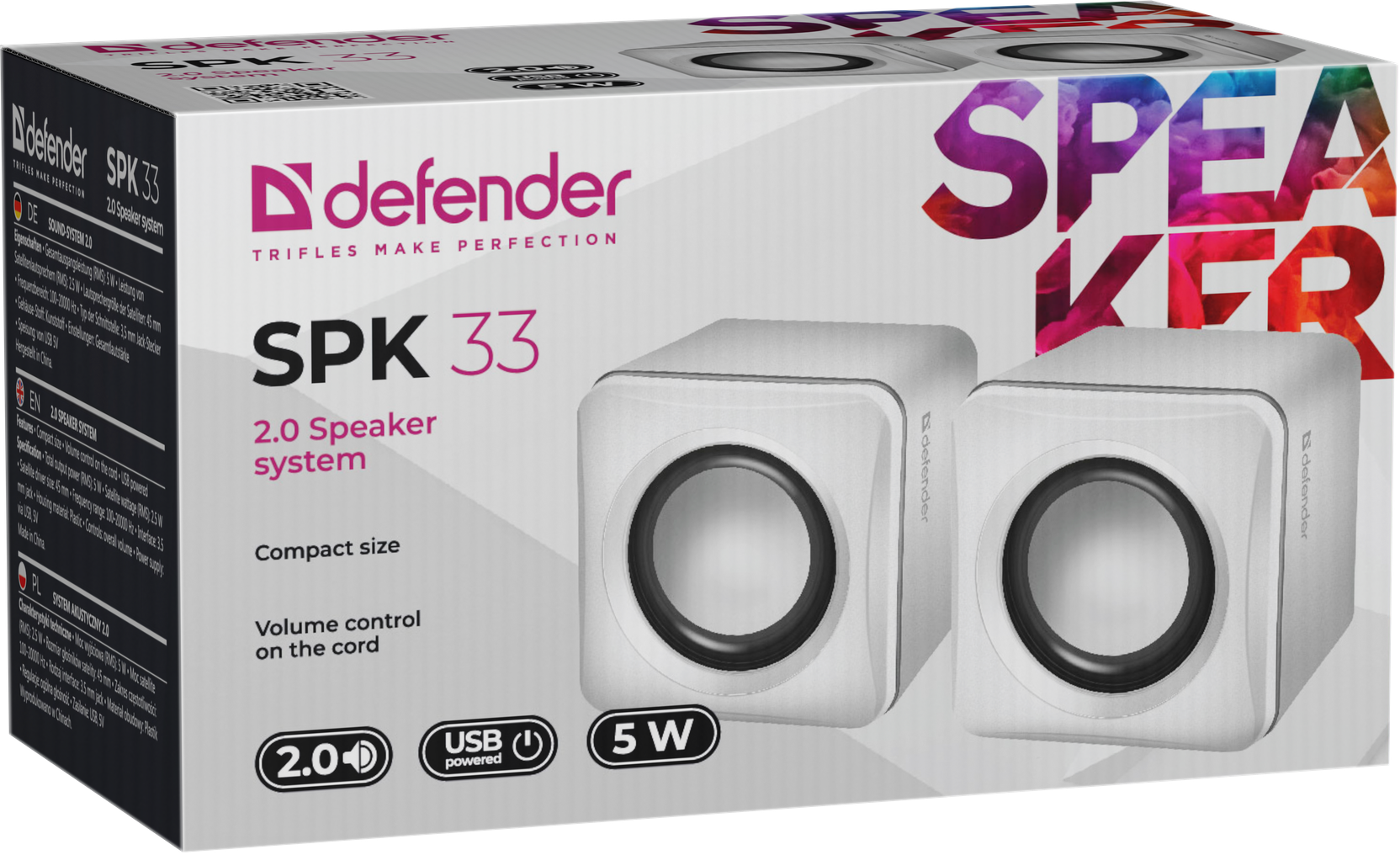 Акустика Defender SPK-33 2.0, 5 W, USB White (65631)