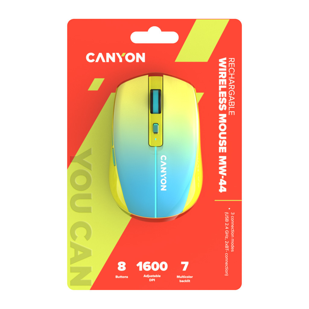 Мишка Canyon MW-44 LED Rechargeable Wireless/Bluetooth Yellow Blue (CNS-CMSW44UA)