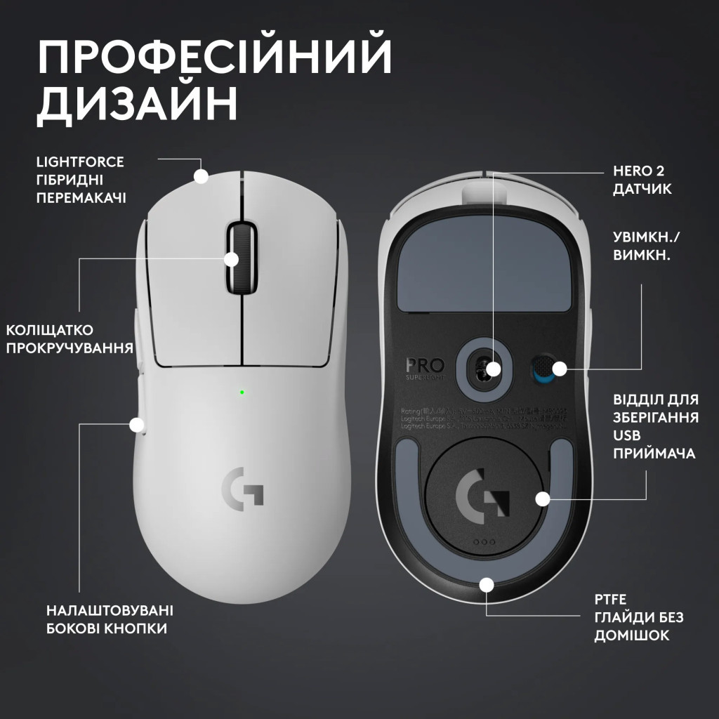 Мишка Logitech G Pro X Superlight 2 Lightspeed Wireless White (910-006638)