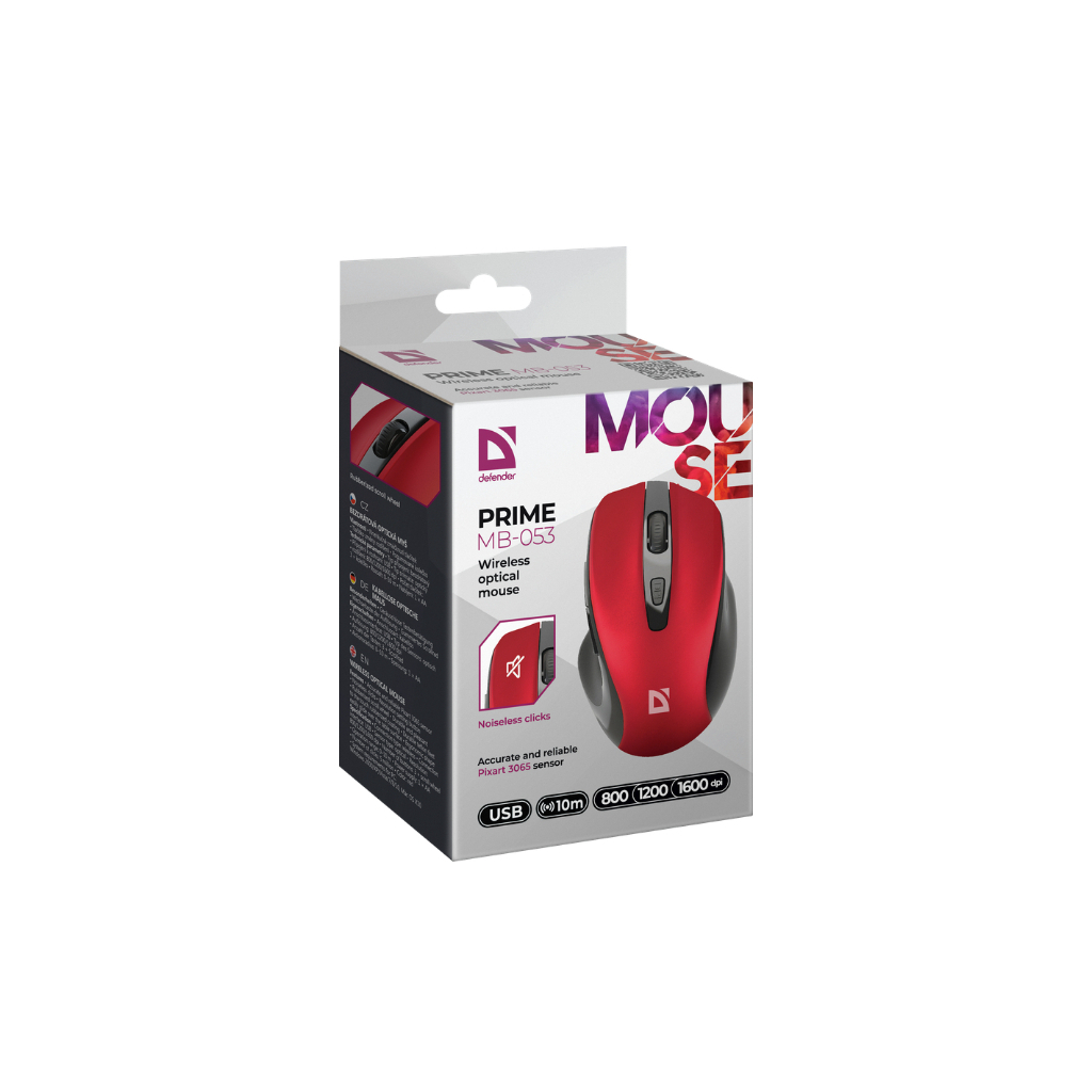 Мишка Defender Prime MB-053 Silent Wireless Red (52052)