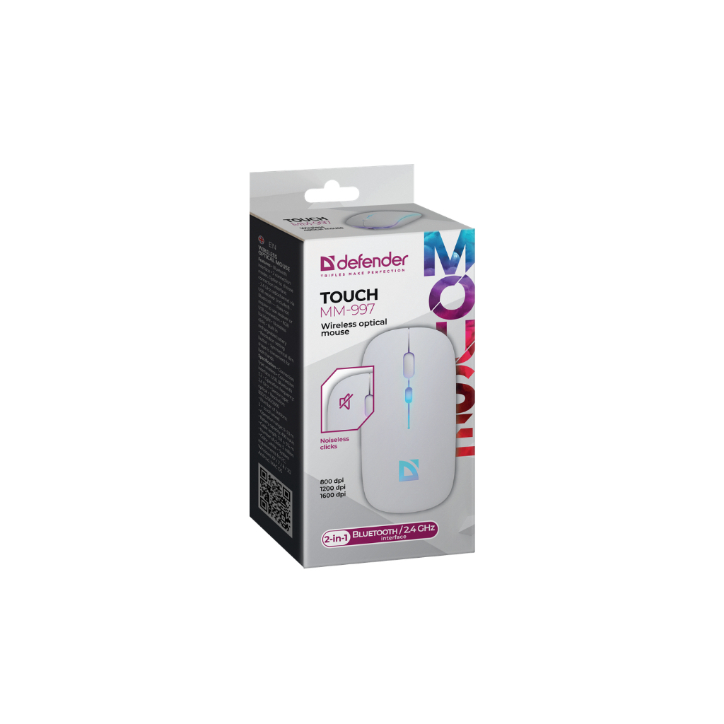 Мишка Defender Touch MM-997 Silent Wireless RGB White (52998)