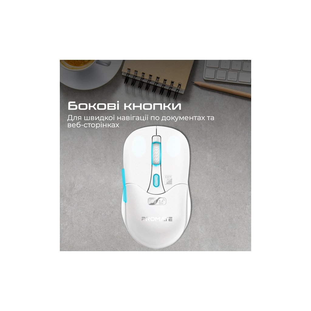 Мишка Promate Samo Wireless/Bluetooth White (samo.white)