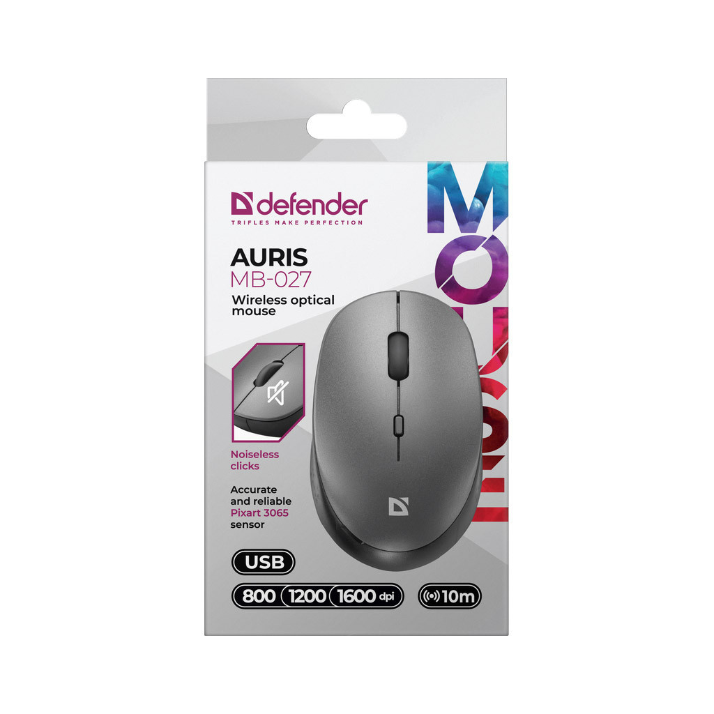 Мишка Defender Auris MB-027 Silent Wireless Grey (52029)