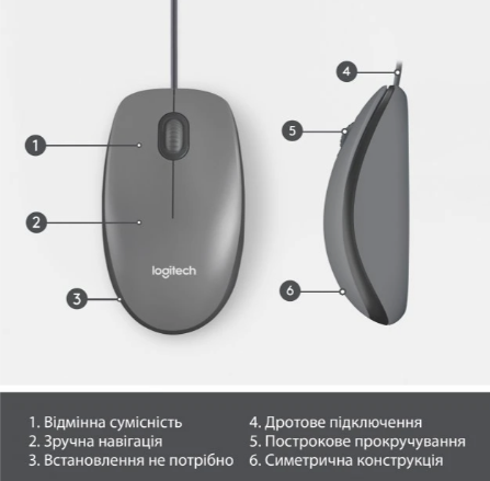 Миша комп'ютерна Logitech Mouse M100 Black (910-006652)