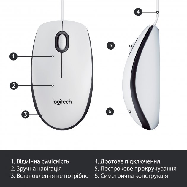 Миша Logitech Mouse M100 White