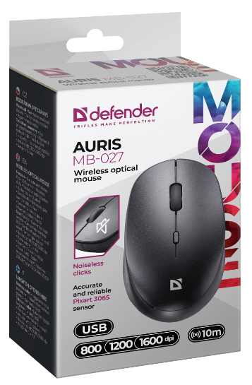 Миша Defender Auris MB-027, Black (52027) 