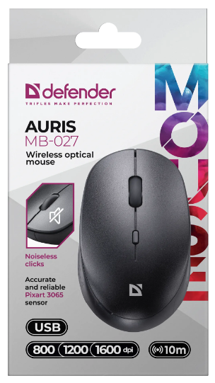 Миша Defender Auris MB-027, Black (52027) 