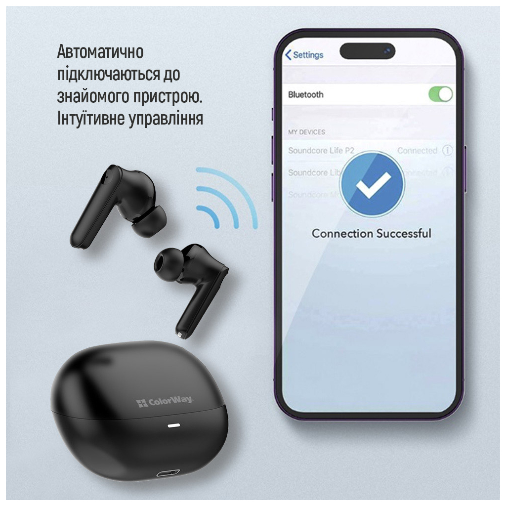 Навушники ColorWay Slim TWS-1 Earbuds Long Life Black (CW-TWS1BK1)