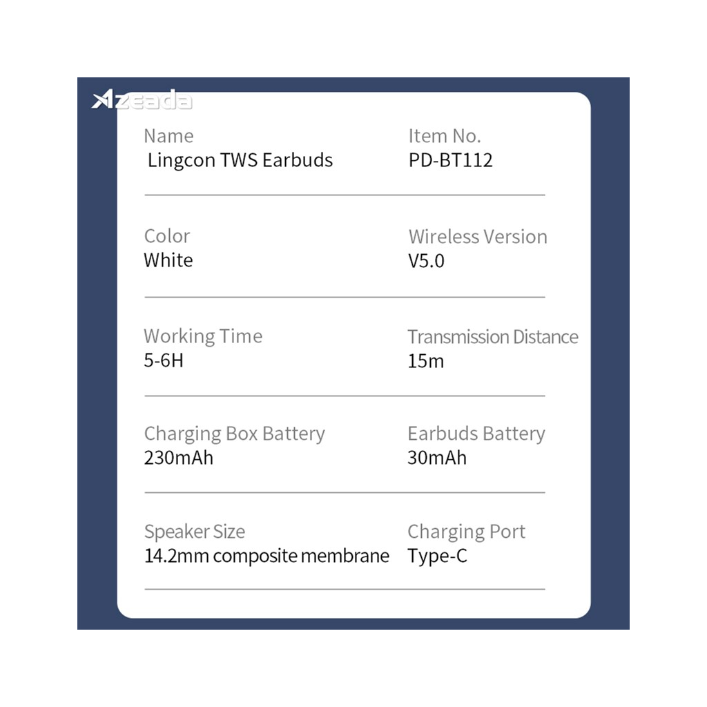 Навушники Proda Azeada Lingcon 4th Mini TWS BT-112 White (PRD-BT112WT)