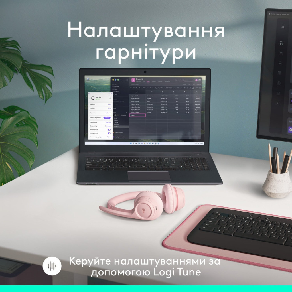 Навушники Logitech Zone 300 Bluetooth Rose (981-001412)