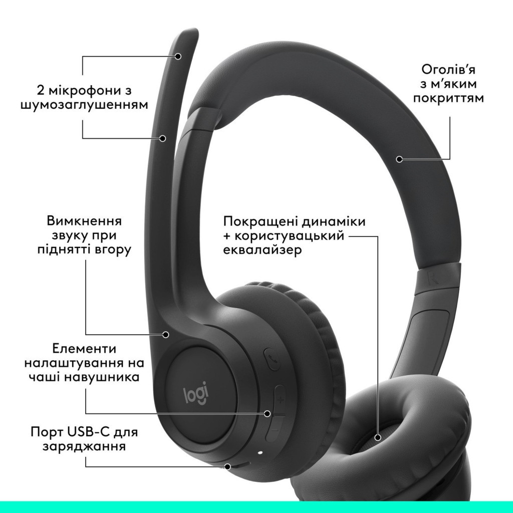 Навушники Logitech Zone 300 Bluetooth Graphite (981-001407)