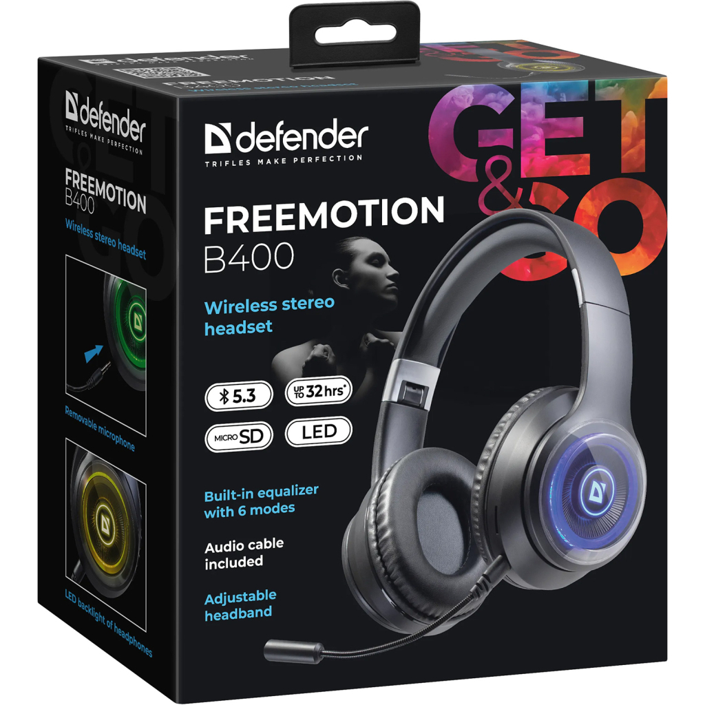 Навушники Defender FreeMotion B400 LED Bluetooth Black (63400)