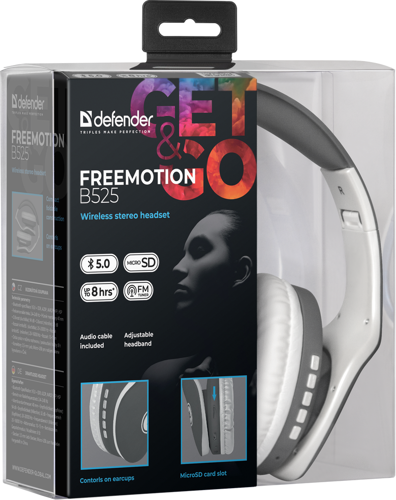 Гарнітура Defender FreeMotion B525 Gray + White, Bluetooth (63527)