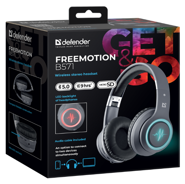 Гарнітура Defender FreeMotion B571 Bluetooth LED, Gray (63571)