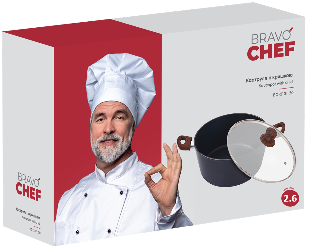 Каструля Bravo Chef класична 20 см (2.6 л) з кришкою