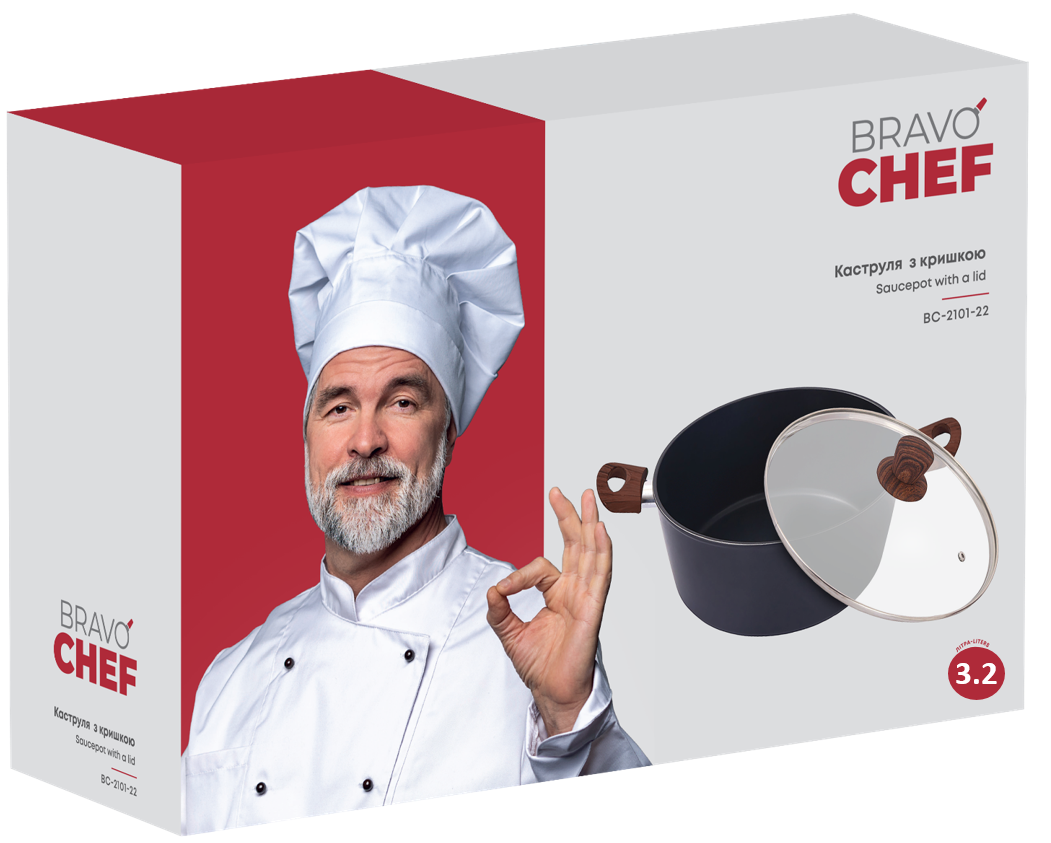 Каструля Bravo Chef класична 22 см (3.2 л) з кришкою (BC-2101-22)