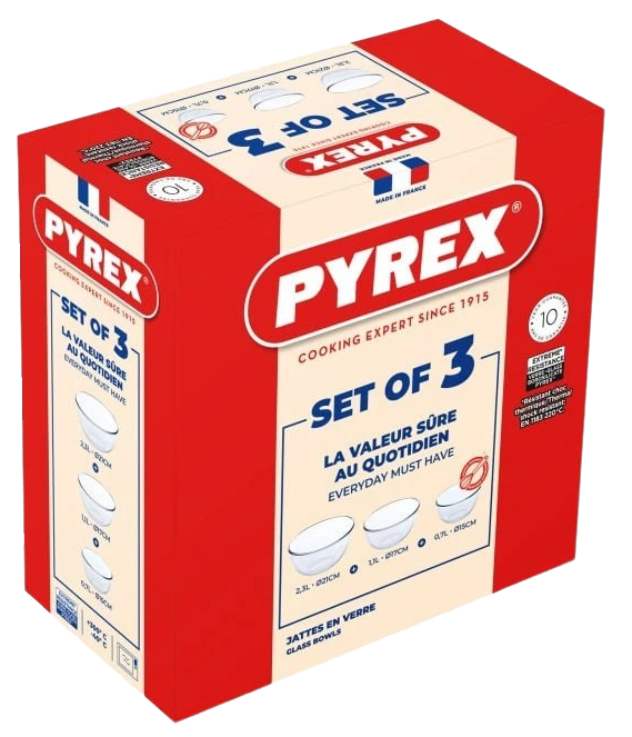 Набір мисок Pyrex, 3 шт (0.7 л, 1.1 л, 2.3 л)