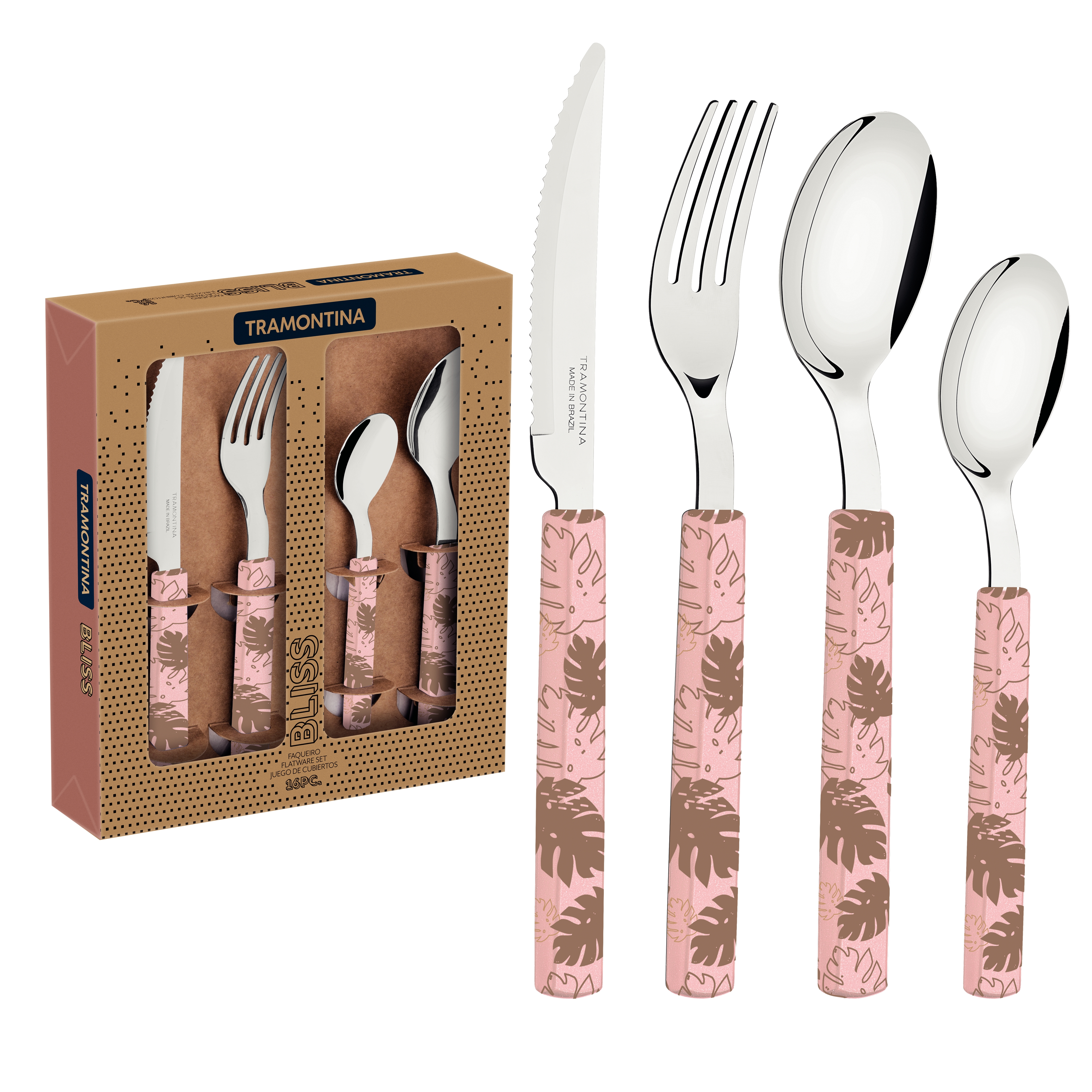Набір столових приборів Tramontina Bliss pastel pink, 16 предметів