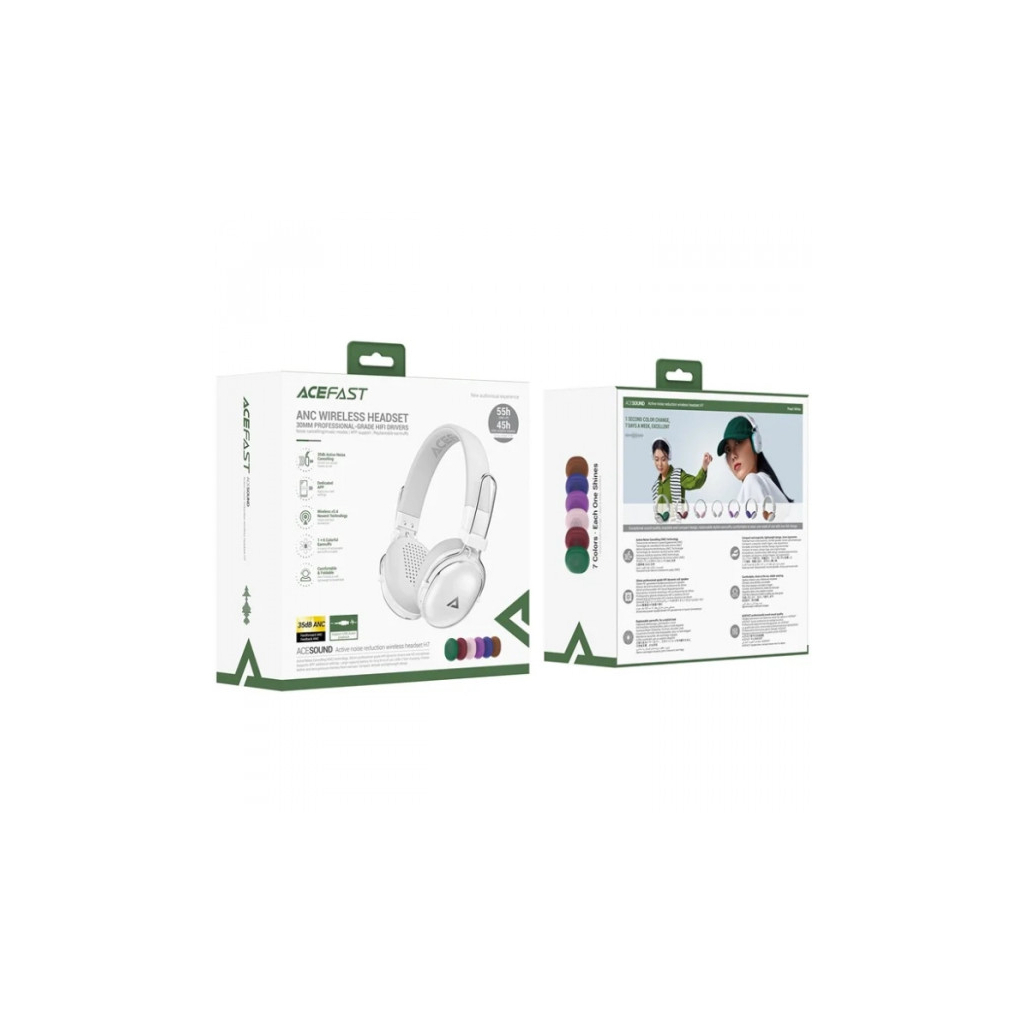 Навушники Acefast H7 ANC Bluetooth Pearl White (6974316283560)