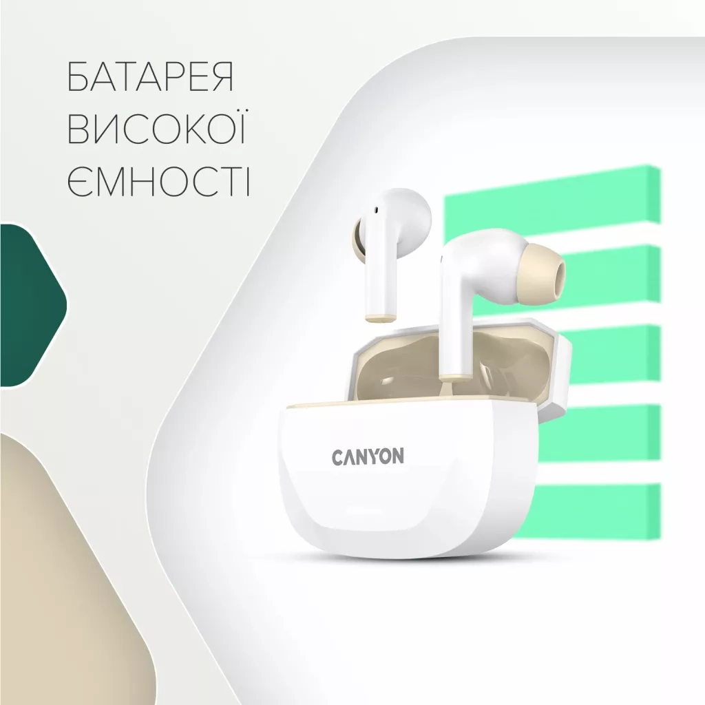 Навушники Canyon Hexagon 7 TWS ANC+ENC Wireless Charge White/Beige (CNS-TWS7WB)