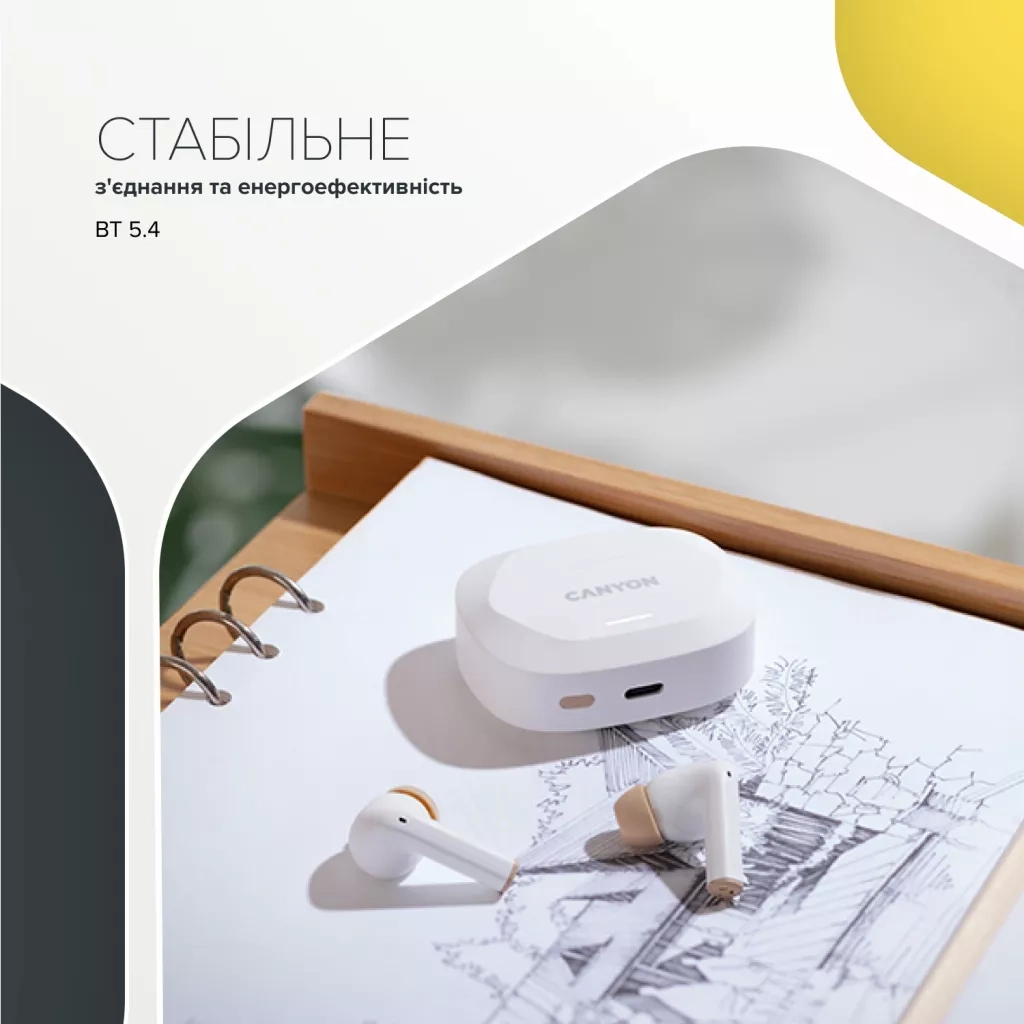 Навушники Canyon Hexagon 7 TWS ANC+ENC Wireless Charge White/Beige (CNS-TWS7WB)