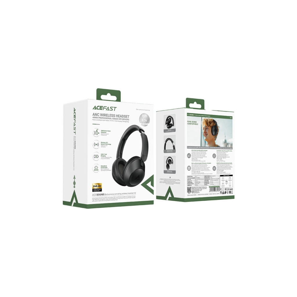 Навушники Acefast H3 ANC Bluetooth+3,5мм Black (6974316283485)