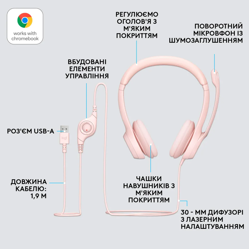 Гарнітура Logitech USB H390 (981-001281) Rose 