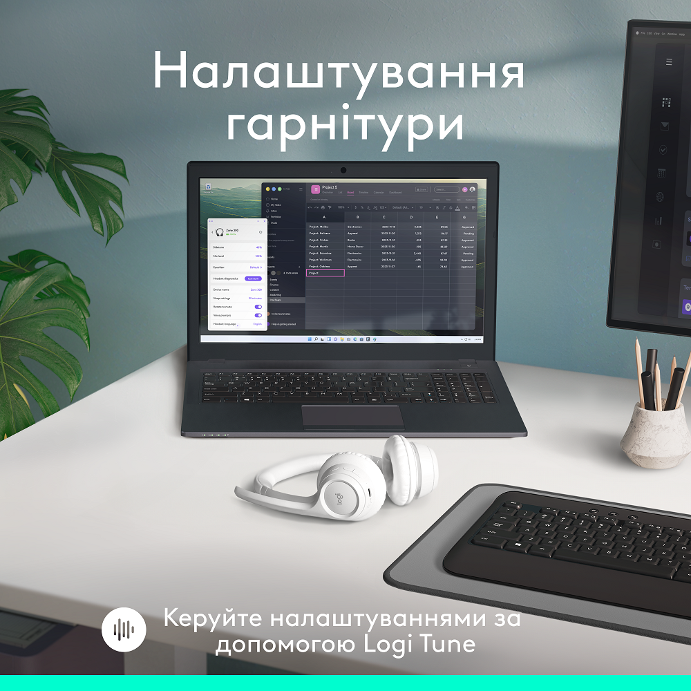 Гарнітура Logitech Zone 300 Wireless Headset BT White (981-001417) 