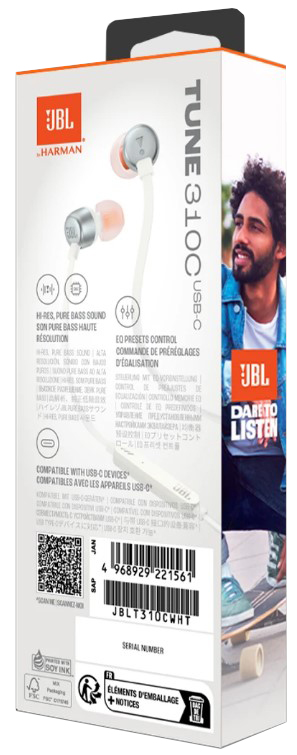 Гарнітура JBL TUNE 310C USB-C White (JBLT310CWHT)