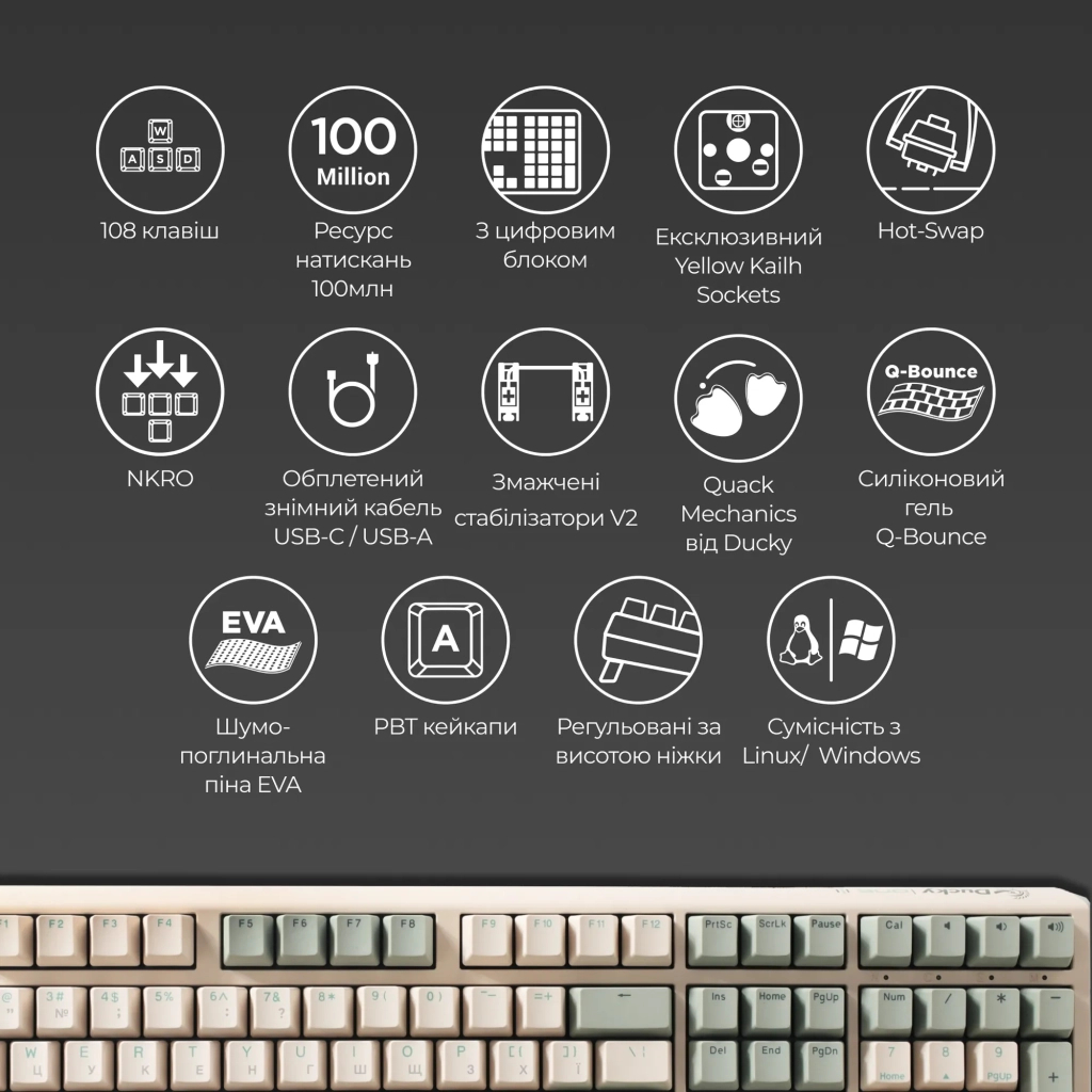 Клавіатура Ducky One 3 Cherry MX Brown UA USB Cream (DKON2108-BUAPXМAEGGC1)