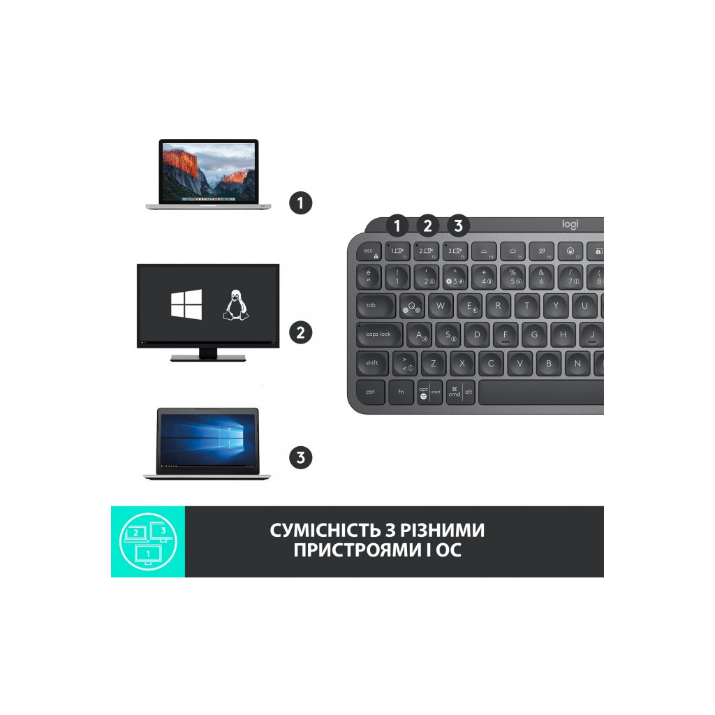 Клавіатура Logitech MX Keys Mini Wireless Illuminated UA Graphite (920-010498)