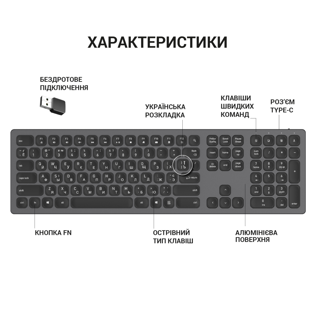 Клавіатура OfficePro SK1550 Wireless Black (SK1550B)