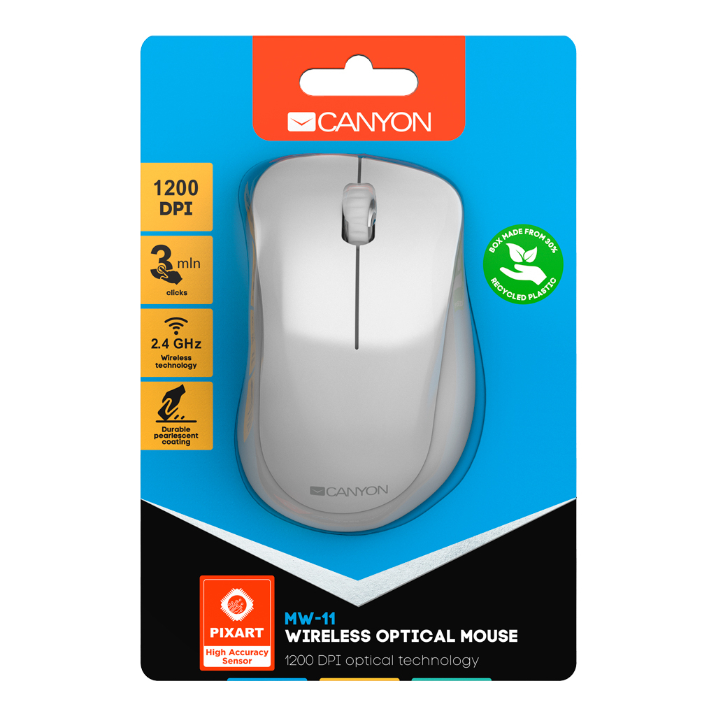 Мишка Canyon MW-11 Wireless Pixart White Grey (CNE-CMSW11PW)
