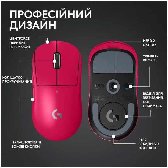 Миша Logitech G PRO X SUPERLIGHT 2 LIGHTSPEED Gaming, Magenta (910-006797)