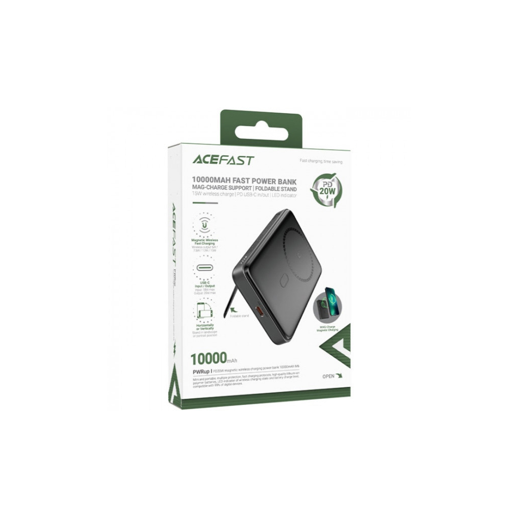 Батарея універсальна Acefast Magnetic Wireless 10000mAh 20W PD, QC/3.0, QI 20W, M6 Black (6974316282600)